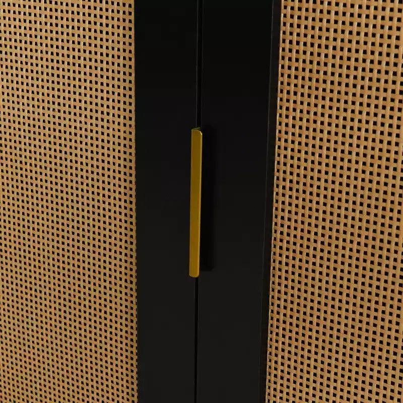 Credenza a 2 ante curve con bordo dorato e buffet portaoggetti con ante intrecciate, nera