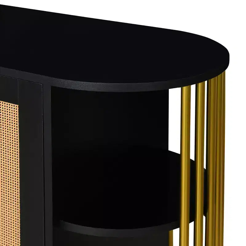 Credenza a 2 ante curve con bordo dorato e buffet portaoggetti con ante intrecciate, nera