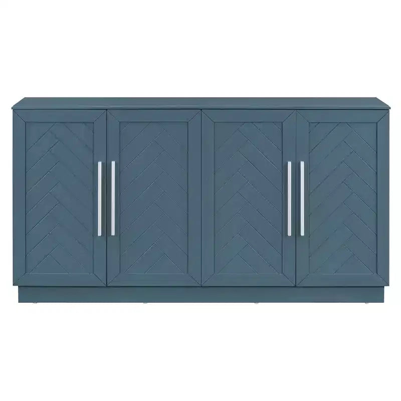 Credenza con Ante e Ripiani Regolabili & Maniglie Argentate, Blu Anticato