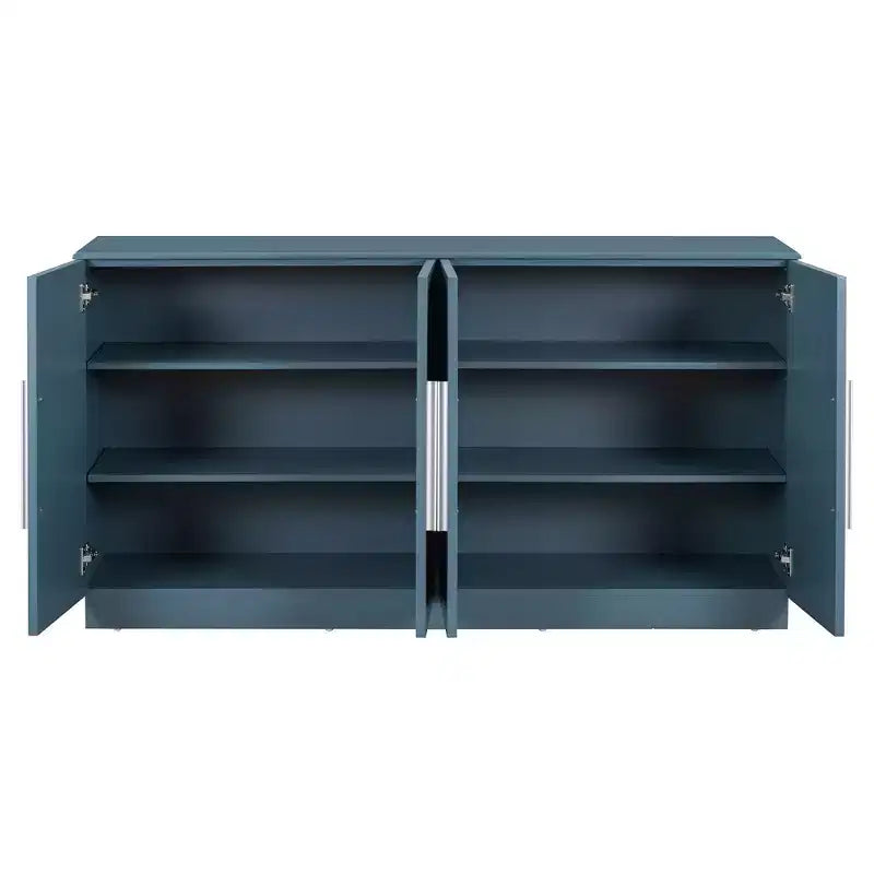 Credenza con Ante e Ripiani Regolabili & Maniglie Argentate, Blu Anticato
