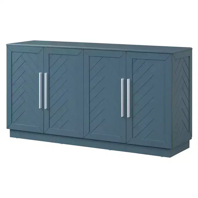 Sideboard Cabinet with Adjustable Shelves & Silver Handles, Antique Blue
