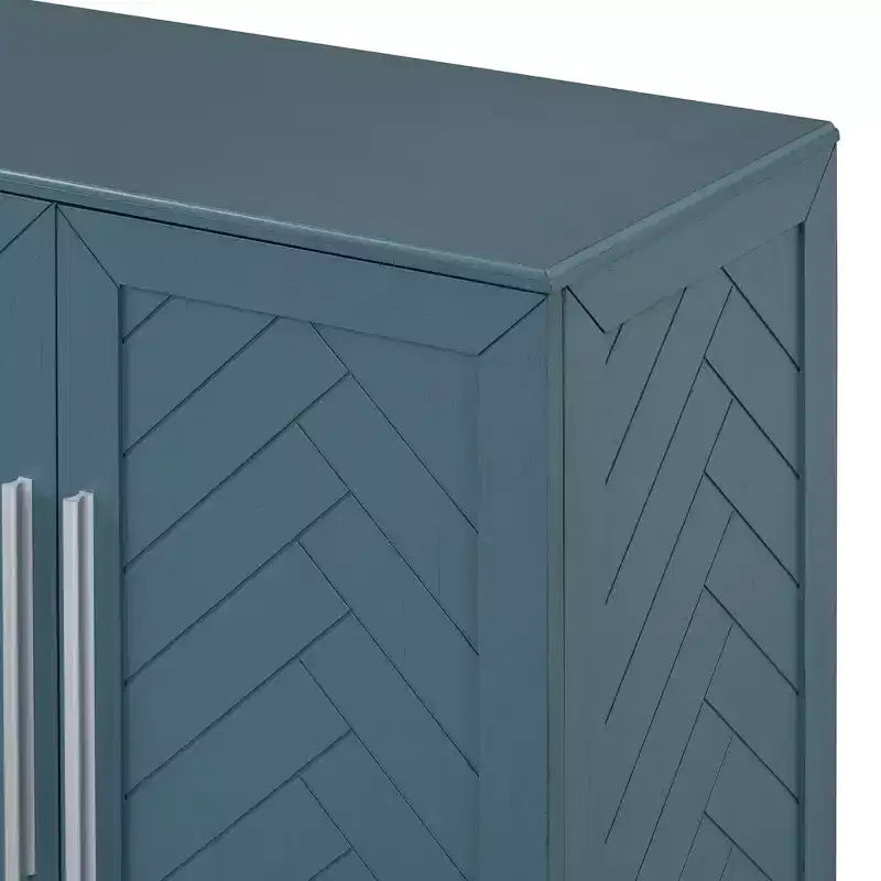 Credenza con Ante e Ripiani Regolabili & Maniglie Argentate, Blu Anticato